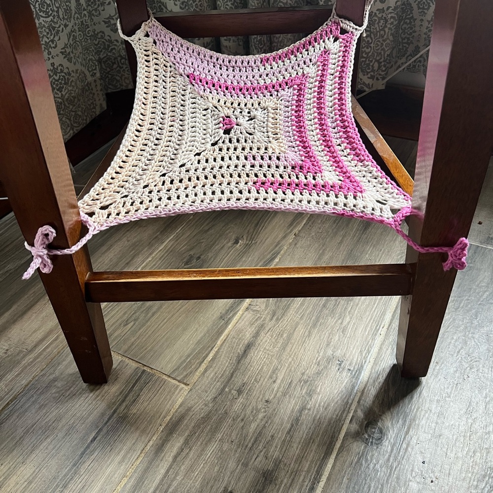 Handmade Pink and Cream Crochet Cat Hammock - Pet Comfort